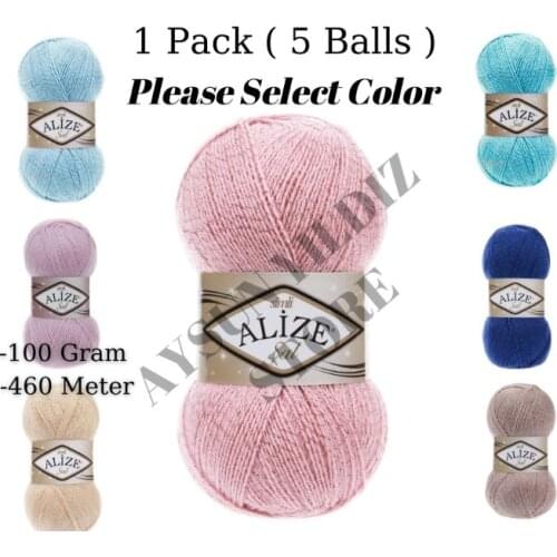 Thread 1 Pack ( 5 Balls ) Alize Sal Sim (Sal Silvery) Knitting Yarn (%5 Silvery %95 Acrylic) 100 Gram 460 Meter Crochet Tool Kit