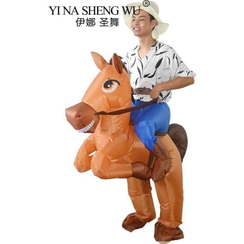 Adult Inflatable Costume Ride On Big Tail Horse Cosplay Halloween Carnival Mascot Clothing For Women Men Party Birthday Props