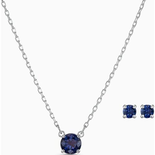 Mandy New Exquisite Dark Blue Necklace Jewelry Set With Stud Earrings An Engagement Gift For A Woman