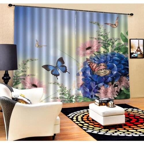 Customized size Luxury Blackout 3D Window Curtains For Living Room Purple flower colorful butterfly stereoscopic curtains