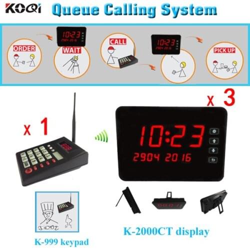 Calling wait restaurant number system , 1 K-999 wireless numeric keypad + 3 K-2000CT touch display