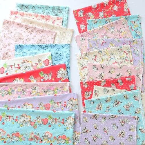 Pure cotton fabric ins cartoon pastoral hand-made childrens clothing cotton flower baby DIY handmade sewing beauty short cat