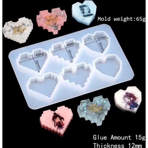 Creative Pixel Digital Heart Crystal Epoxy Resin Mold for Diy Making Candle Mold