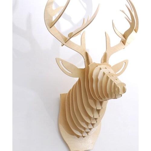 J&E high-end 25.1" height deer head wall decor wood craft self-build puzzle