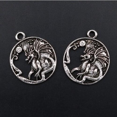 WKOUD 6pcs Silver Color Pterosaur Charm Necklace Bracelet Alloy Pendant DIY Hip Hop Metal Jewelry Handmade Accessories29*24mm