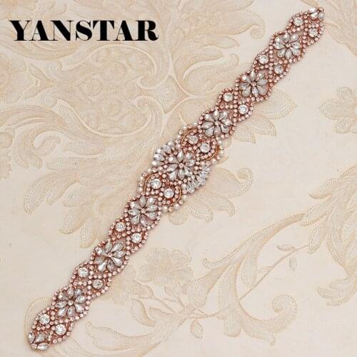 YANSTAR (30pcs) Wholesale Hand Bridal Rhinestones Appliques Clear Rose Gold Silver Crystal Sew On Wedding Dress Belt YS835