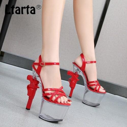 LTARTA Model High Heel Women Shoes Pistol Heel 17cm Sexy Transparent Platform Shoes Summer Sandals Stripper Shoes LFD