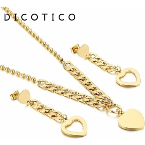 Creative Jewelry Set For Women Stainless Steel Cuban Chain Necklaces Earrings Set Women Fashion Heart Wedding Choker Accessory