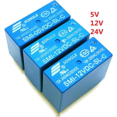 10PCS/lot Power Relay SRS PCB 5 Pins 5A 10A 5V 12V 24V SMI-05VDC-SL-C SMI-12VDC-SL-C SMI-24VDC-SL-C