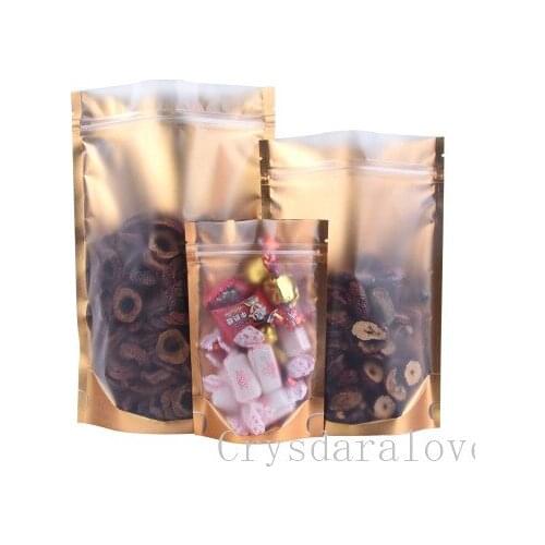 100pcs Gold Front Frosted Translucent Window Zipper Bag Coffee Food Self-supporting Packaging Sealed Pouch