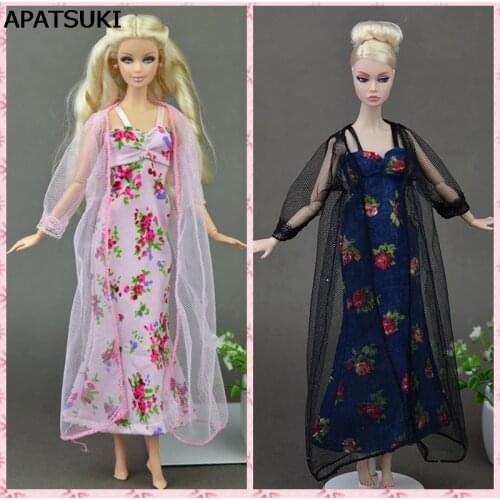 2pcs/set Sexy Pajamas Lace Costumes Lingerie Sleepwear Clothes For Barbie Dolls Long Dresses Doll Accessories