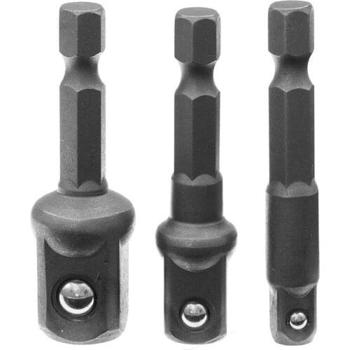 3Pcs 1/4" 3/8" 1/2" Hex Wrench Sleeve Extension Bar Drive Power Drill Bit Socket Driver Adapter Set 1/4'' 3/8'' 1/2''& 50mm Long
