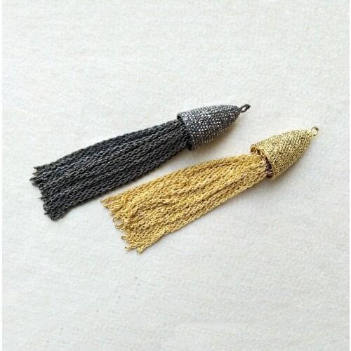 5 pcs Gold /black Plated circular cone tassel Pendant,chains Long tassel charm ,Jewelry DIY necklace making P221