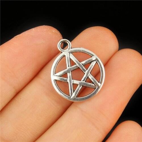 50 Pcs Religion Beads Pentagram Alloy Charms Pendants Tibetan Silver Bracelets Key Ring Accessories For DIY Jewelry