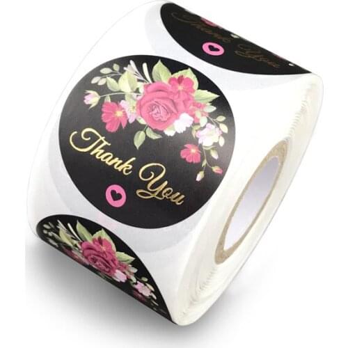 500pcs Thank You Sticker Envelope Seal Scrapbook Sticker Gold Foil Flower Round Sticker Stationery Label Stickers