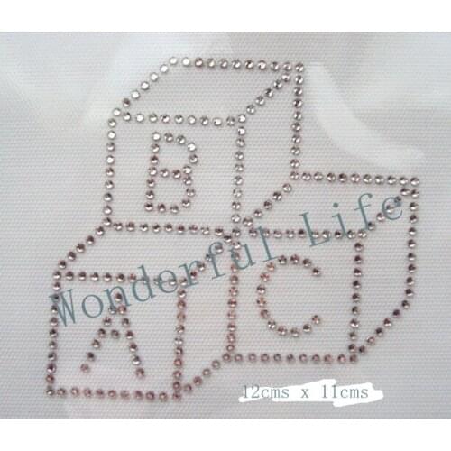 Free shipping ABC BABY BLOCKS Rhinestone Iron on heat Transfer Hot fix Motif crystal rhinestone transfer
