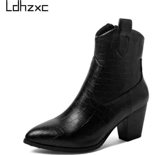 LDHZXC Block Heel Ankle Boots For Women Low Heel Work Shoes Comfortable 2020 New Autumn Boots For Shopping Back Zipper Big Size
