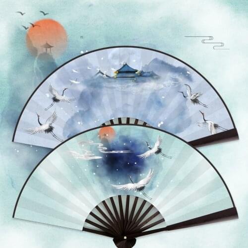 Colorful folding fanBamboo and Wood Cloth Hand Fan，Outdoor decoration supplies Home Decoration Hanfu dance accessories props fan