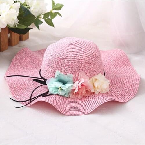 HT1307 2017 Wave Brim Women Floppy Hats Foldable Sun Bonnie Ladies Wide Brim Straw Panama Hats Female Flowers Summer Sun Hats