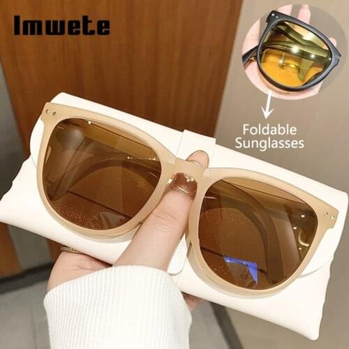 Imwete Polarized Foldable Womens Sunglasses Men Portable Sun Glasses Outdoor Goggles 2021 Retro Decorative Sun Eyewear