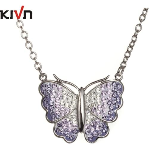 KIVN Fashion Jewelry Butterfly Pave Crystal Bridal Wedding Pendant Necklaces for Womens Girls Mothers Promotion Birthday Gifts