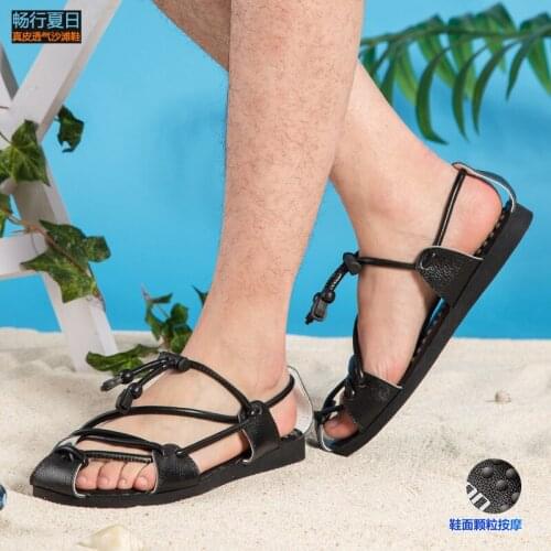 Men Sandals Genuine Split Leather Men Beach Roman Sandals Brand Men Casual Shoes Flip Flops Men Slippers Sneakers Summer Shoes