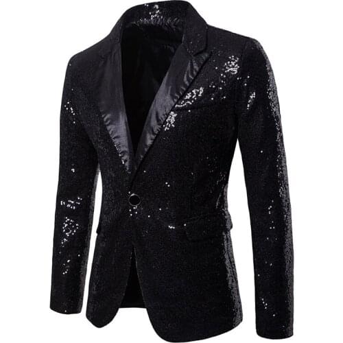 Mens Black Shiny Sequins Suit Blazer Wedding Groom Singer Stage Costume Homme Nightclub Bar DJ Prom Suit Jacket Blazer Hombre