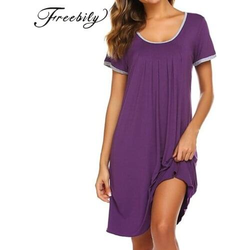 Soft Women Sexy Sleepwear Dress Cotton Solid Color Short Sleeve Nightwear Dress Lingerie Home Clothing New