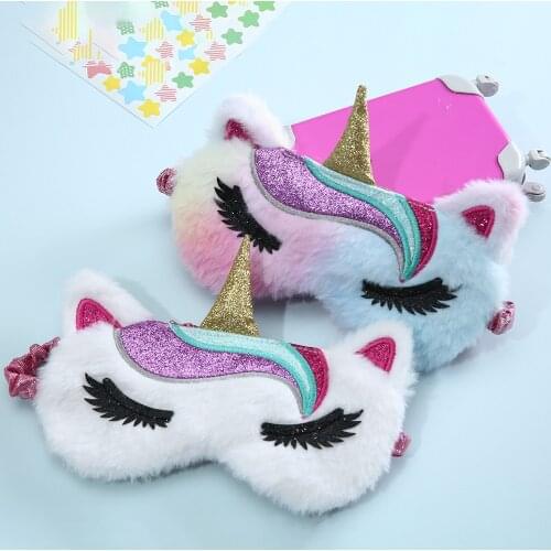 Soft Plush Eye Masks Cute Glitter Unicorn Eye Cover Plush Eyepatch Eye Cover Sleeping Blindfold for Travel Rest Sleeping Mask