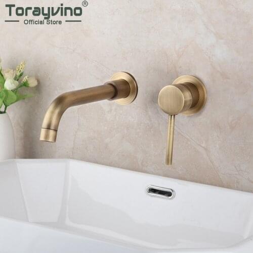 Torayvino Antique Brass Bathroom Bathtub Faucet Single Handle Basin Sink Wall Mounted Faucets Solid Brass Hot And Cold Mixer Tap