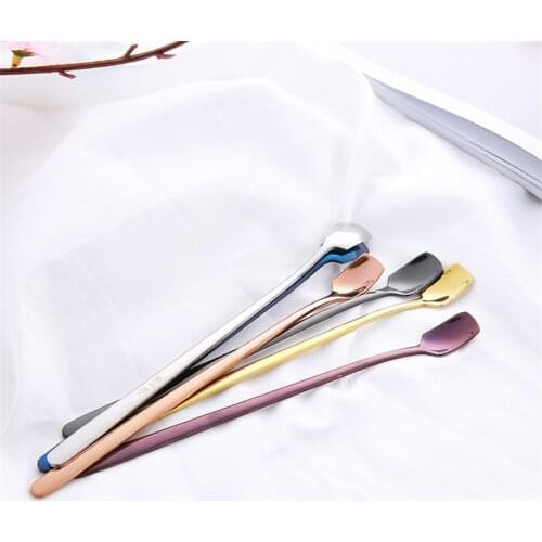 New 304 Stainless Steel Dinnerware Square Tea Spoon Dessert Coffee Ice Cream Spoons Kitchen Accessories Bar Tools Long Handle