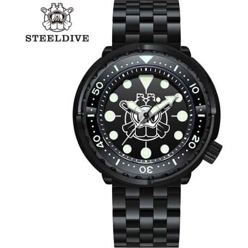 NEW SD1975XP STEELDIVE IP Black Diving Watch Super Luminous Ceramic Bezel JAPAN NH35 300m Waterproof Mens Mechanical Wristwatch