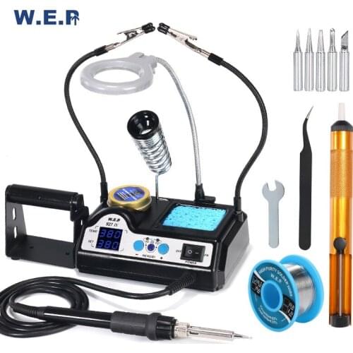 WEP 927 Clips Tin Soldering Iron with Optional Magnifier Lamp Digital Display Electric Soldering iron Kit Set Soldering Station