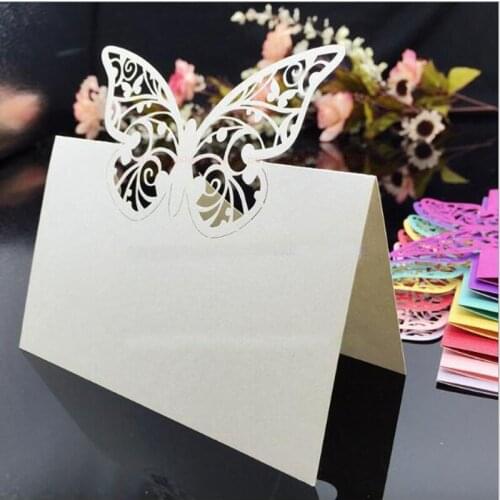 50pcs Butterfly Laser Cut Hollow Table Name Place Cards Favor Message Setting Card Baby Shower Wedding Birthday Party Supplies