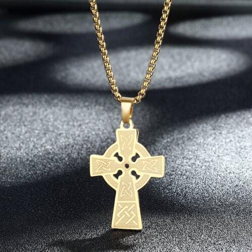 Handmade Celtic Cross Necklace For Men Stainless Steel Jewelry Religious Christian Jesus Crucifix Pendant Punk Necklace Collar