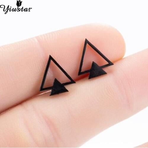 Stainless Steel Stud Earrings Fashion iTriangle Earings for Women Men Black Geometric Double Triangle Earings Piercing Jewelry