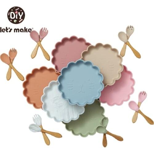 Lets Make Silicone Baby Feeding Bowl Tableware Waterproof Spoon Non-Slip Crockery BPA Free Silicone Dishes for Baby Tableware