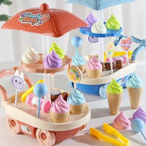 Candy Cart Play House Toy Set For Children DIY Mini Ice Cream Cart Pretend Game Fun Toys Gifts For Girls And Boys