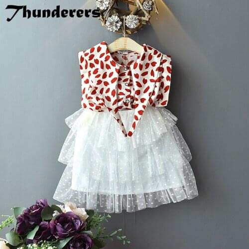 Thunderers Summer Baby Girl Clothes Suit Sleeveless Printed Shirt With Tutu Skirt Children 2pcs Outfits Kids Clothing Set