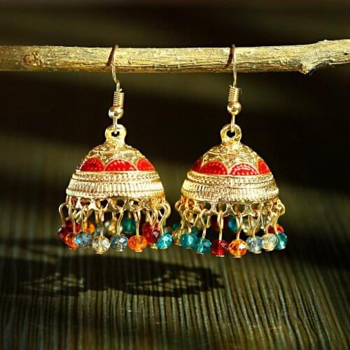 Vintage Bohemian Style Water Drop Earrings Luxury 4 Color Alloy Birdcage Shape Pendant Crystal Bead Tassel Earrings 2020 Jewelry
