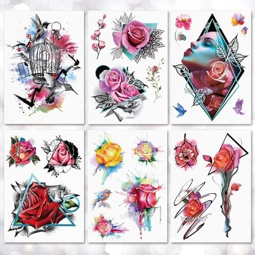 Geometric line flowers Pattern Temporary Tattoo Stickers Waterproof Women Fake Hand Tattoos Adult Men Body Art