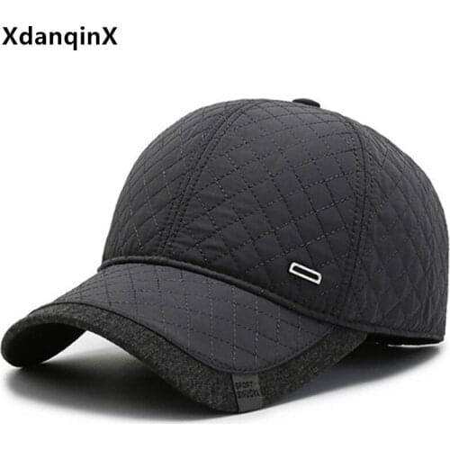XdanqinX Snapback Cap Adjustable Size Mens Winter Warm Baseball Caps Plush Thick Earmuffs Hat Dad Hat Ear Protection Sports Cap