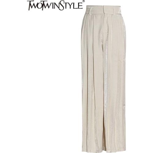 TWOTWINSTYLE Pleated Black Trouser For Women High Waist Casual Loose Wide Leg Basic Pants Female Fashion New Clothing 2021 Style