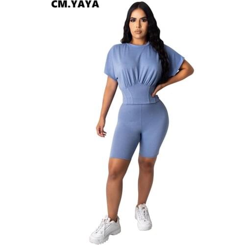 2020 Women Summer Two Pieces Sets Tracksuits Short Sleeve Solid T-shirt Shorts 2 pcs Suit Night Fitness Sporty Outfits GL742