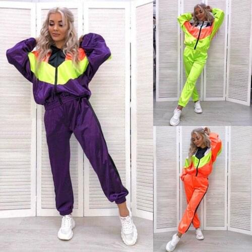 Colorblock Satin Tracksuit Women Two Piece Set Autumn Clothes Zipper Hooded Jacket Top and Pants Sweat Suit Womens Sets Outfits
