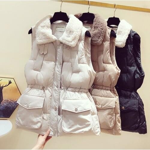 Lamb hair vest female coats winter 2019 Korean loose long style thickened vest down cotton vest waistcoat jacket