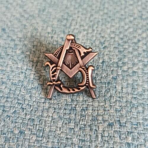1" Masonic Antique Copper Square and Compasses Lapel Pin for the Freemason
