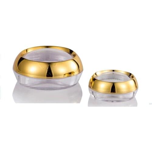 10pcs Cosmetic Packaging Travel Container Acrylic Packing Jar Empty Clear Capsule Case Gold Edges Box Makeup Cream Pots 50g