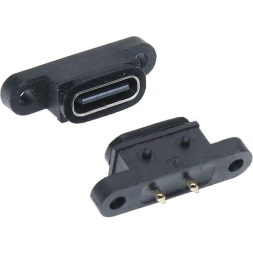 2-10pcs TYPE C 2Pin Waterproof Female USB C Socket Port With Screw Hole Fast Charge Charging Interface 180 degree USB Connector
