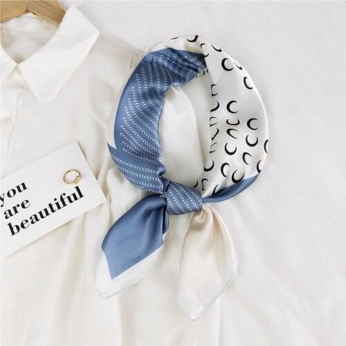 2021 Fashion Print Square Silk Scarf Women Plain Striped Line Shawls and Wraps Fashion Bag Scarfs Hair Tie Bandanas Hijab